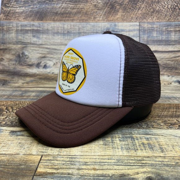Pacific Grove Monterey California Monarch Butterfly Mens Trucker Hat Brown Cap - Picture 4 of 7